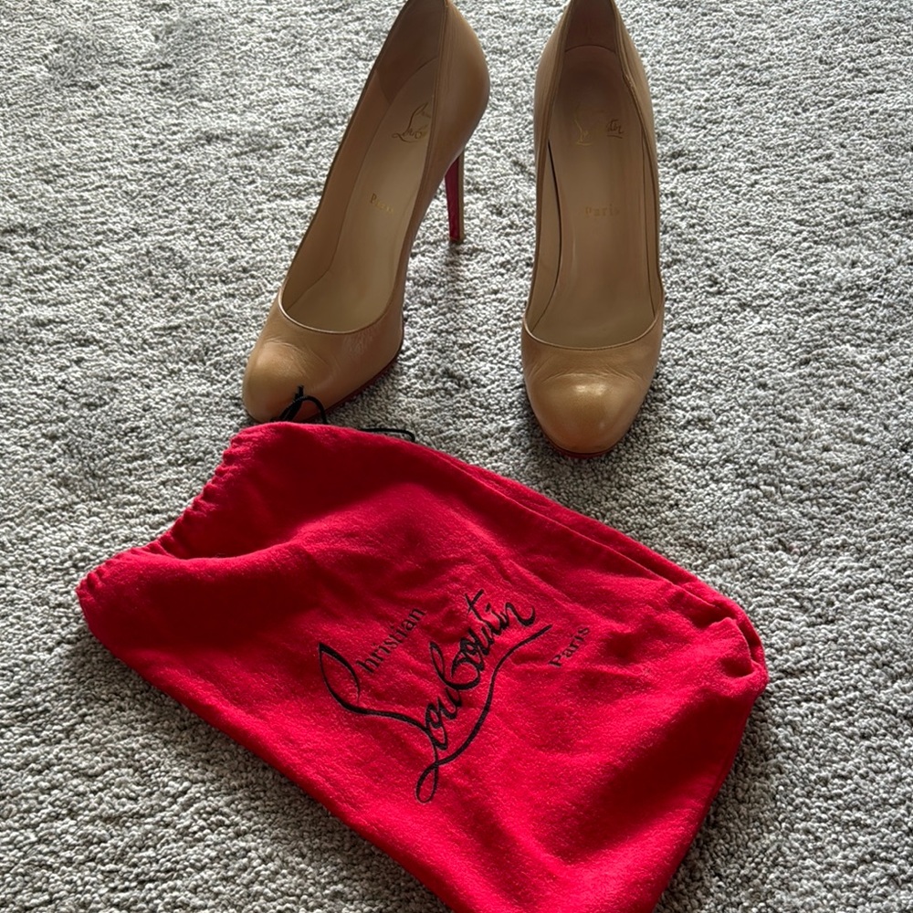 Christian Louboutin Nude Heels with Red Dust Bag